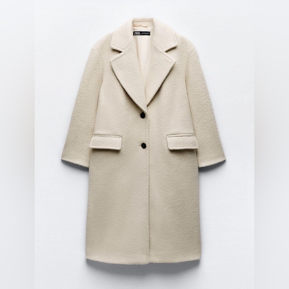 ZARA BOUCLE FUZZY TRENCH COAT SIZE SMALL